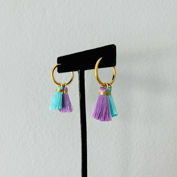 Fringe Tassel Earrings - lavender and mint - Picture 3 of 7